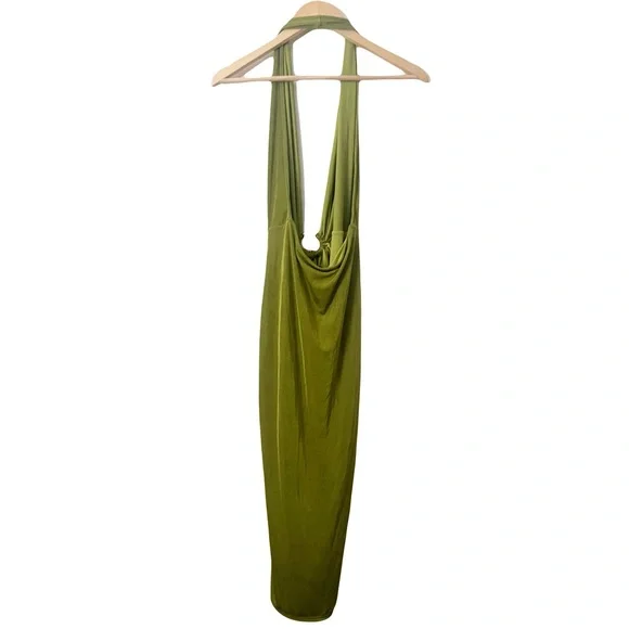 Elegant Olive Green Halter Dress - Picture 5 of 5